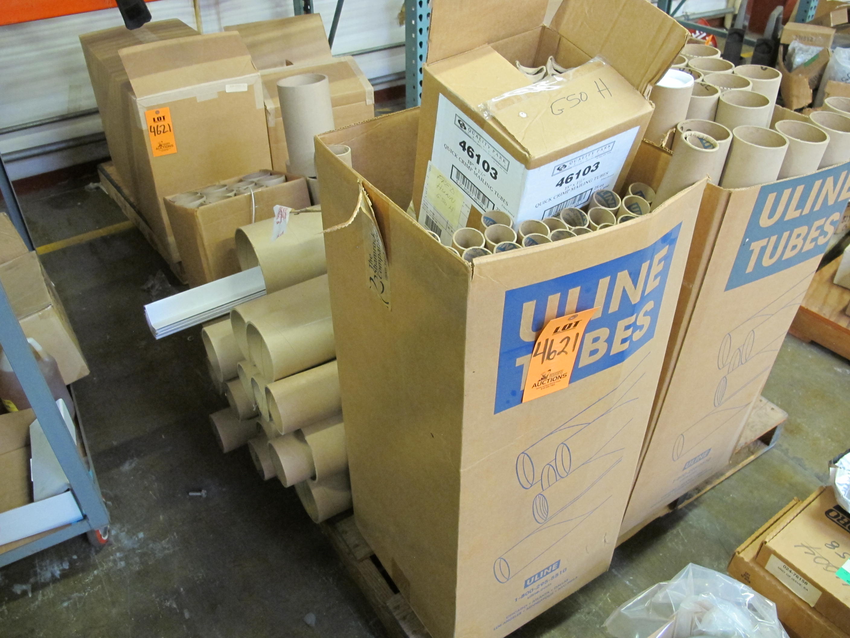 LOT OF ASSORTED PACKING AND SHIPPING SUPPLIES TO INCLUDE: U-LINE SHIPPING TUBES, QUALITY PARK PRODUCTS AND CADI-PACK BUBBLLE WRAP TRANSPORTERS. LOADING & HANDLING FEE $15-4621